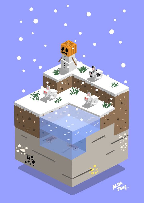 an animal is standing on top of a building in the snow, with other animals around it