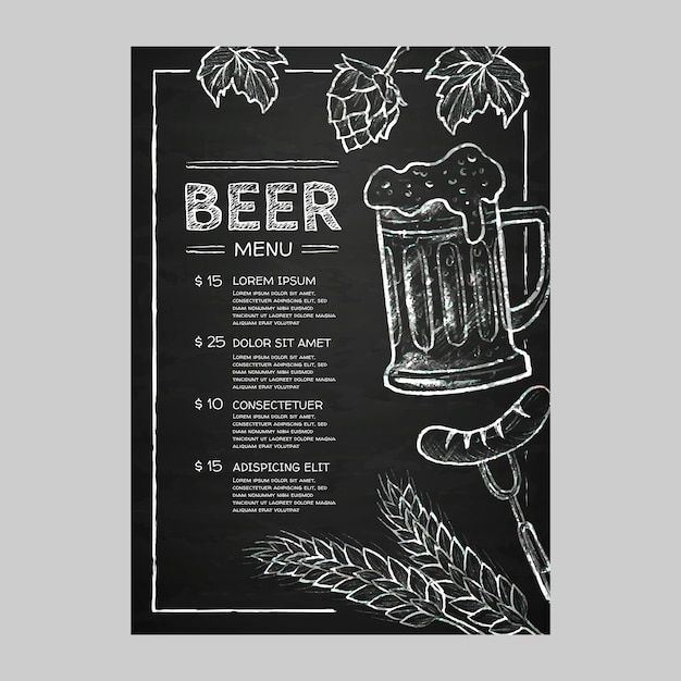 a chalkboard menu with beer and hops