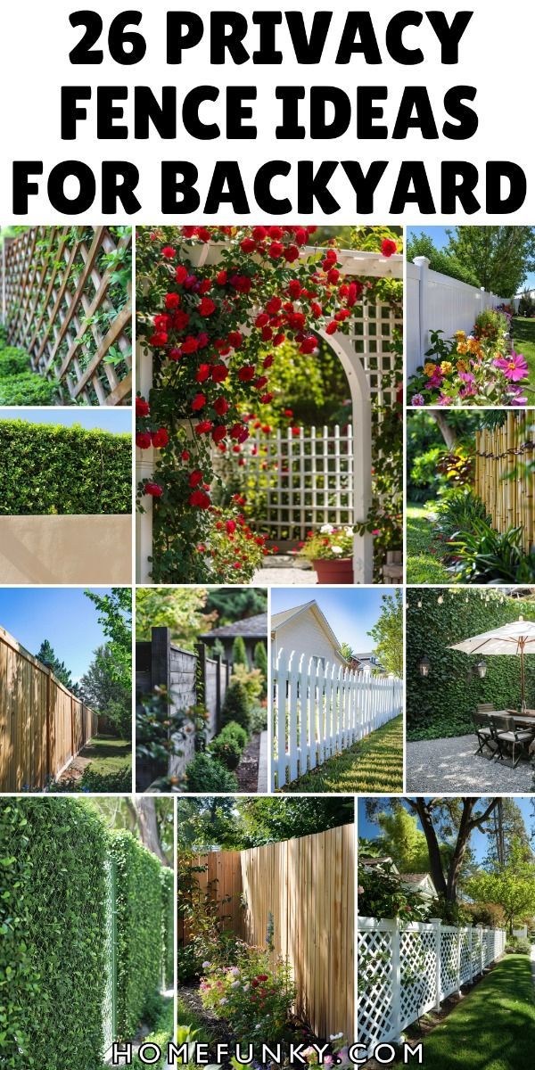 26 Privacy Fence Ideas for Backyard Backyard Privacy Ideas, Privacy Trellis, Privacy Fence Landscaping, Backyard Fence Decor, Privacy Fence Ideas, Living Green Walls, Landscaping Along Fence, Yard Remodel, Diy Privacy Fence