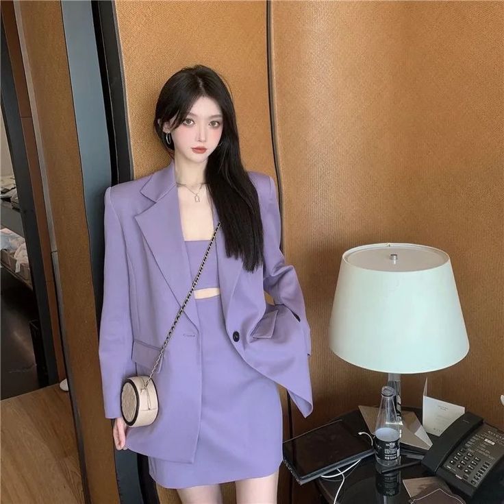 Womens Suit, Purple Dresses, Ladies Blazer, Estilo Preppy, Blazer Set, Suspender Skirt, Spring Women, Blazer Outfits, Dress Suits