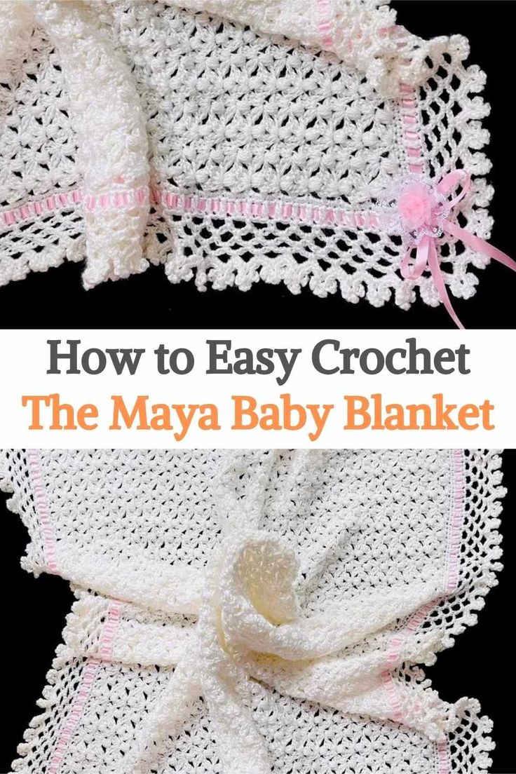 crochet baby blanket with text overlay that says how to easy crochet the may baby blanket