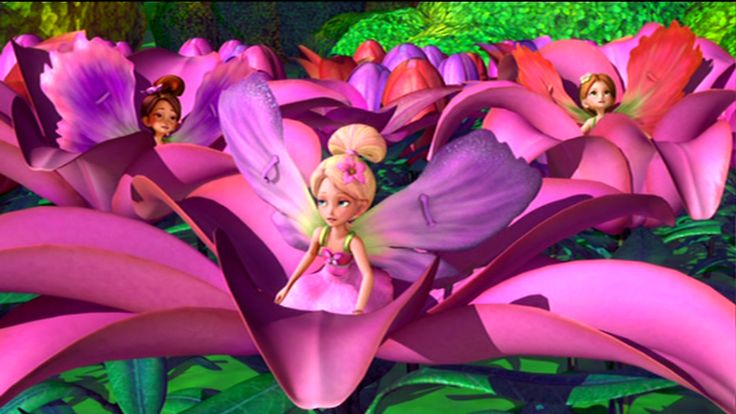 the tinkerbells are surrounded by pink flowers