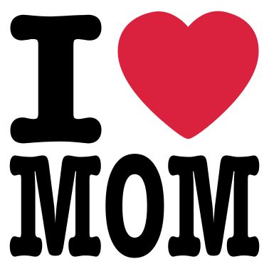 the word i love mom written in black and pink