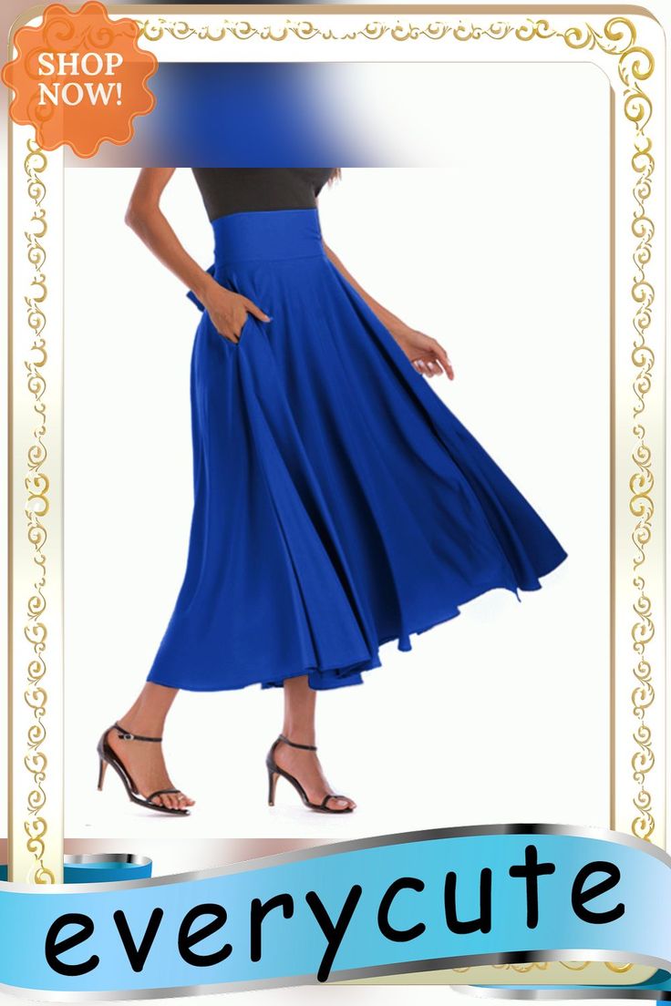 Blue High Waisted Swing A-line Maxi Skirt Blue A-line Bottoms With Pockets, Blue Fitted A-line Maxi Skirt, Chic Blue A-line Maxi Skirt, Blue A-line Maxi Skirt With Lining, Flowy A-line Maxi Skirt With Pockets, Chic A-line Maxi Skirt In Solid Color, A-line Pleated Skirt With Pockets, Spring A-line Maxi Skirt With Pockets, High Waist Light Blue Lined Skirt