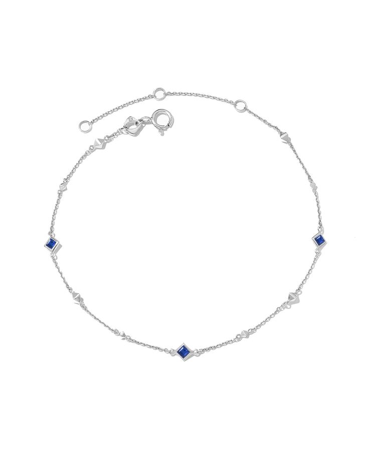 Sparkling jewel accents and a simple gold chain create an elegant look you’ll love in the Michelle 14k White Gold Delicate Chain Bracelet in Blue Sapphire. An adjustable closure means you can customize the fit of this dainty bracelet to ensure years of wear. Layered or styled solo, this stunning bracelet will bring long-lasting shine. Metal 14k White Gold Rhodium Plated Closure Spring Ring Clasp Size 6.5"Chain With 1.5"ExtenderDue to the one-of-a-kind nature of the medium, exact colors and patte Simple Gold Chain, Sold Out Sign, Dainty Bracelet, Delicate Chain, Dainty Bracelets, Blue Jewelry, Dream Jewelry, Blue Bracelet, Strand Necklace