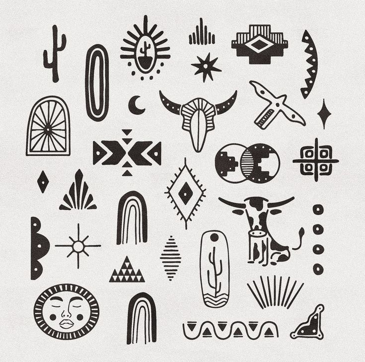 an assortment of native american tattoos on a white background