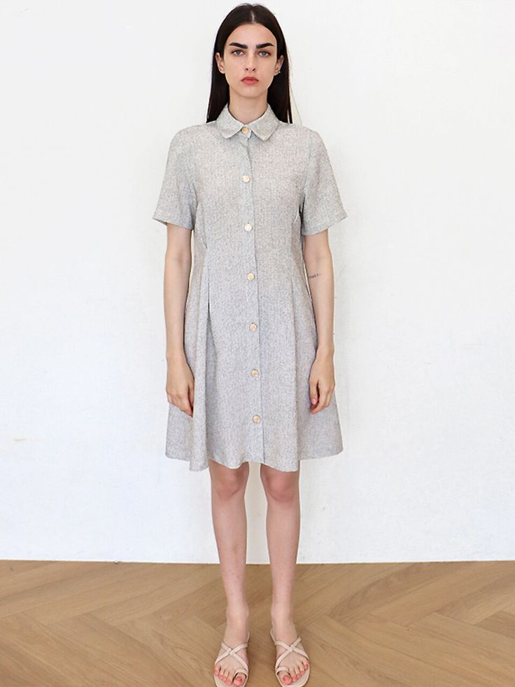 Editor's NotesThis shirt dress features tweed texture and A-line mini silhouette. Tucked front and button fastenings adds feminine touch. - Tweed dress- Mini length- Collar and buttoned front silhouette- Tucked front- A-line skirtMeasurements(in.)Size One Size(XS-M)- Bust: 23.23 in - Shoulder: 15.35 in - Waist: 16.14 in - Sleeve: 8.27 in - Length: 35.43 in * Model info: Height 5' 9Composition & Care- 60% Polyester, 40% Rayon - Dry Cleaning or Hand Wash Designer- by DAMAGE MNEMONIC Tweed Button Dress For Work, Casual Tweed Dress With Button Closure For Spring, Casual Spring Tweed Dress With Button Closure, Tweed Buttoned Work Dresses, Summer A-line Tweed Dress For Work, Casual Tweed Dress With Short Sleeves, Short Sleeve Tweed Mini Dress For Work, Casual Tweed Dress With Button Closure For Work, Tweed Mini Dress With Short Sleeves For Work