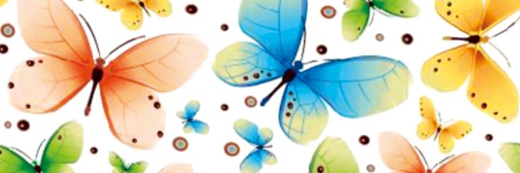 colorful butterflies flying in the air on a white background with lots of small circles around them