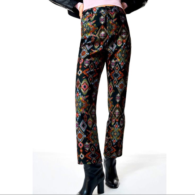 Brand New With Tags. High Waisted Pants. Flared Legs. Front Zip And Metal Button Closure. 68% Cotton. 29% Polyester. 3% Elastane Elegant Multicolor Pants For Workwear, Elegant Multicolor Pants For Work, Fitted Multicolor Bottoms For Workwear, Elegant Fitted Multicolor Pants, Multicolor High Waist Bottoms For Night Out, Trendy Multicolor Bottoms For Night Out, Zara Multicolor Straight Pants, Multicolor Pants For Spring Night Out, Multicolor Pants For Night Out In Spring