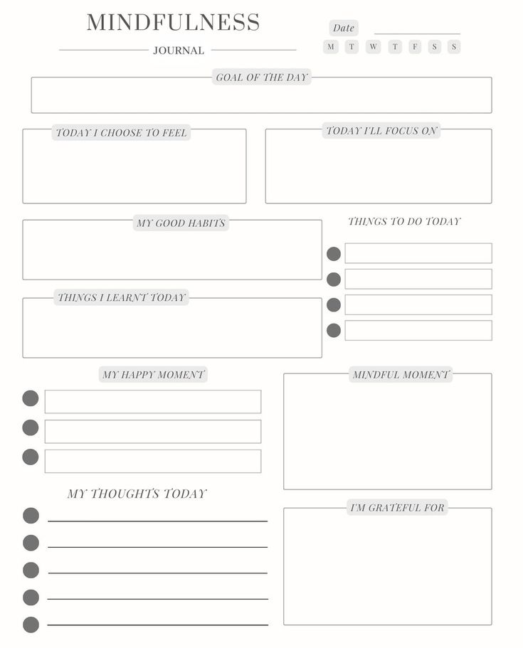 the mindfulness worksheet is shown in black and white