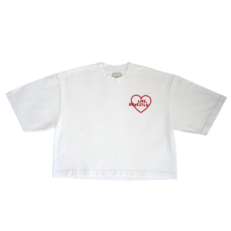 Like Honestly crop tee, red heart logo White Cotton Crew Neck Cropped T-shirt, Red Cropped Cotton T-shirt, Boxy Fit Cropped Cotton T-shirt, Cropped Boxy Cotton T-shirt, White Logo Print Cropped T-shirt, Cotton Cropped Graphic Tee With Logo Print, Streetwear Screen Print Cropped T-shirt With Short Sleeves, Streetwear Cropped Short Sleeve T-shirt With Screen Print, Streetwear Screen Print Cropped Short Sleeve T-shirt