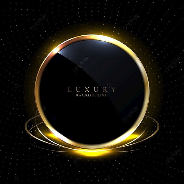 a black and gold background with an elegant round frame in the middle, surrounded by golden circles