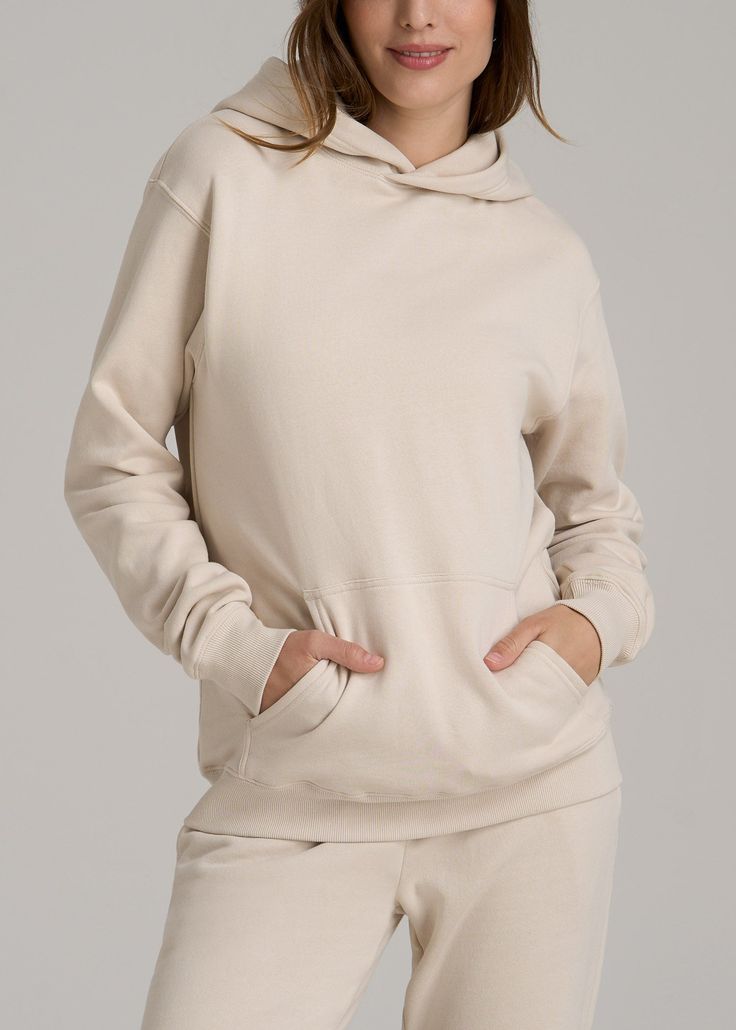 About Our Women’s Tall Sweatshirt A hoodie so cozy you’ll never want to take it off. Finding hoodies for tall women that offer the right blend of comfort and style can be difficult. A lot of women end up buying baggy men’s sweatshirts just for the added length in the body and sleeves while sacrificing on style. We want to help you relax in loungewear that actually fits, which is why we designed this women’s tall hoodie specifically for heights between 5’9” and 6’6”. It has extra-long sleeves, an Comfortable Cotton Long-sleeved Hoodie, Soft-washed Relaxed Fit Hoodie For Loungewear, Soft-washed Relaxed Fit Long Sleeve Hoodie, Soft-washed Hooded Sweatshirt For Athleisure, Comfortable Hooded Soft-washed Sweatshirt, Layered Hoodie, Scrubs Dress, Cozy Sleepwear, Extra Long Sleeves