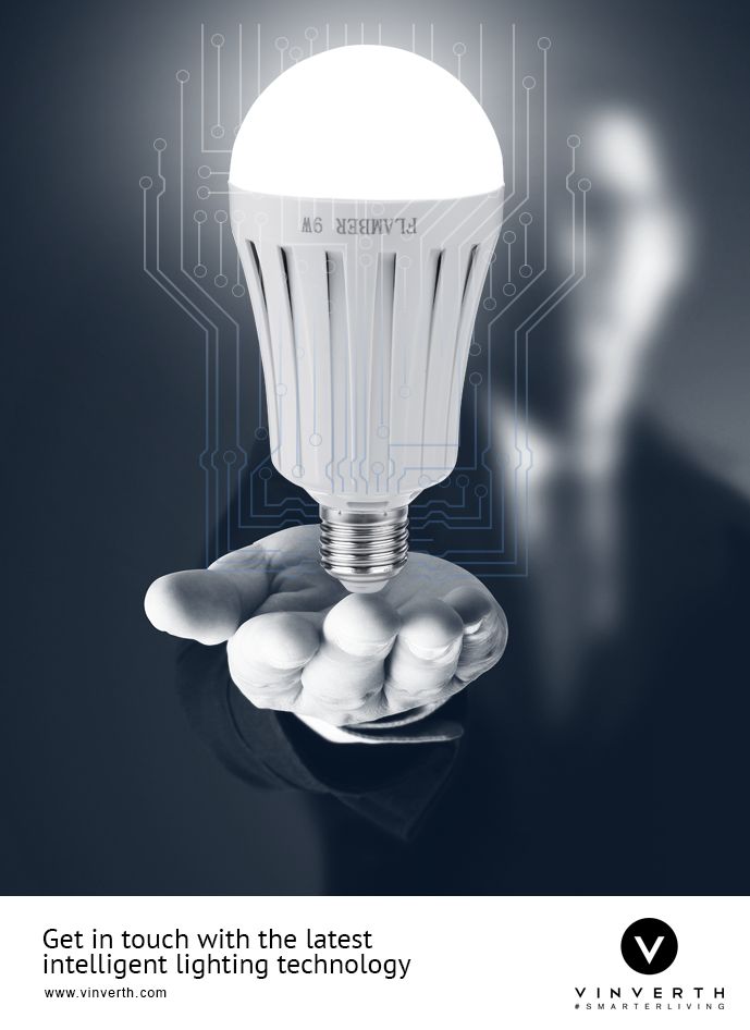 a light bulb with the words get in touch with the latest intelligent lighting technology