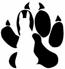 a black and white silhouette of a dog's paw