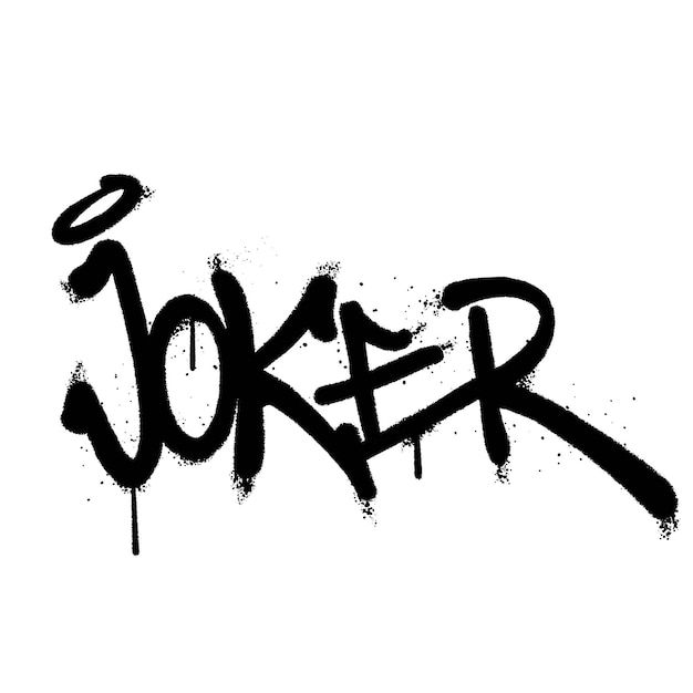 the word joker is written in black ink on a white background with some spray paint