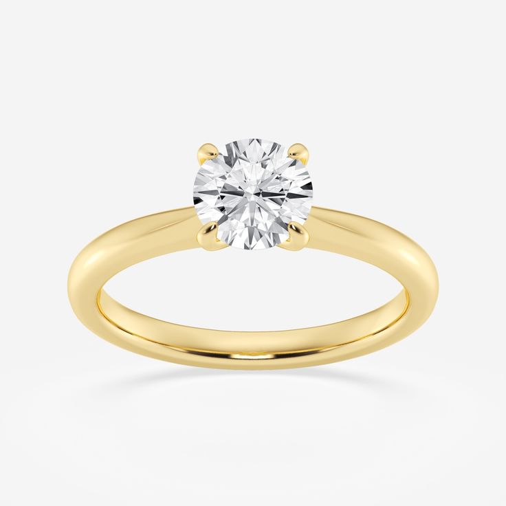 1 ctw Round Lab Grown Diamond Petite Solitaire Engagement Ring 14K Yellow Gold FG, SI1+ Crossover Diamond Ring, Ring Enhancer, Crossover Ring, Solitaire Engagement, 1 Carat, Solitaire Engagement Ring, Diamond Studs, Solitaire Ring, Diamond Shapes