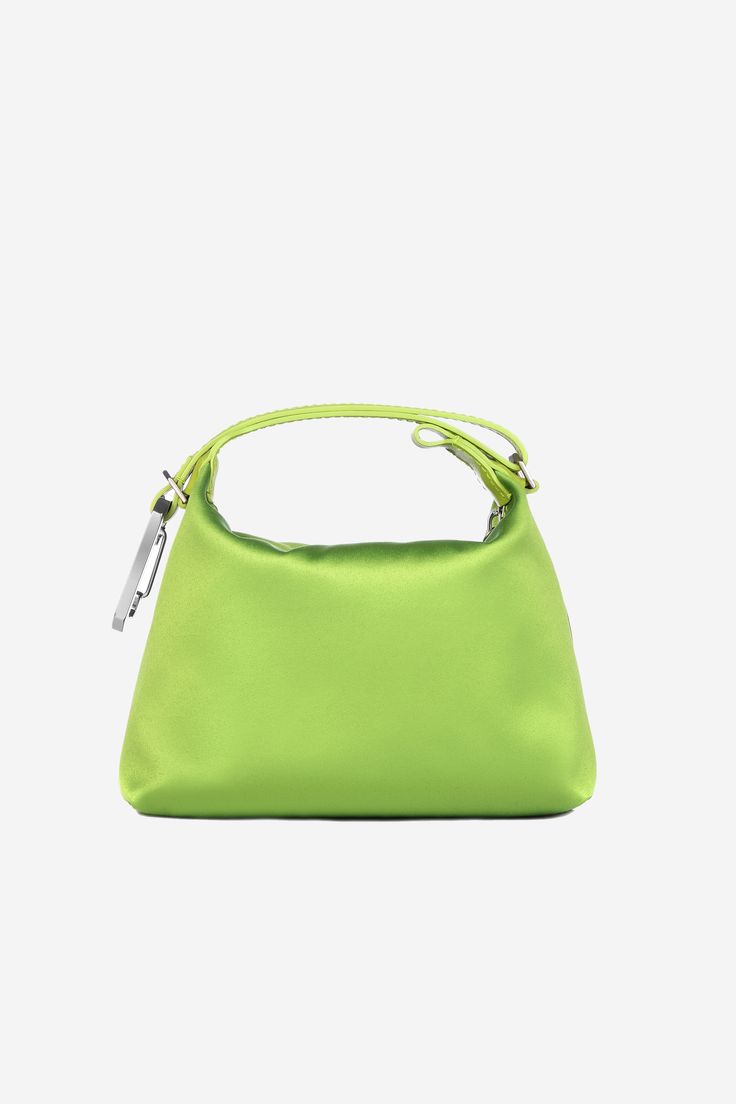 Colour: Green Composition:100% Satin Hook:Brass Snaphook SIZE & FIT Dimensions: 13x15x17 cm Handheld Bag With Removable Pouch For Shopping, Handheld Shopping Bag With Removable Pouch, Green Shoulder Evening Bag, Trendy Pouch Evening Bag With Handles, Green Rectangular Hobo Bag For Evening, Green Rectangular Pouch For Shopping, Evening Hobo Tote Bag With Top Carry Handle, Evening Tote Hobo Bag With Top Carry Handle, Green Satchel Shoulder Bag With Dust Bag