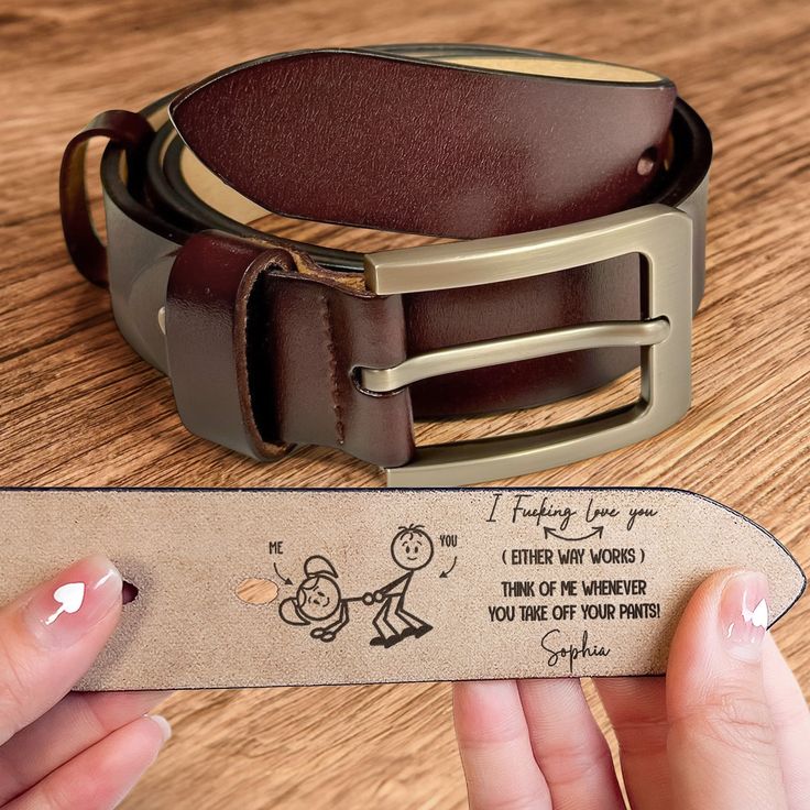 Celebrate the special men in your life with our I F-king Love You - Personalized Engraved Leather Belt. This custom belt is more than just an anniversary gift for your 5th anniversary, 10th anniversary, 25th anniversary, 50th anniversary, or a funny groom gift; it's a heartfelt gesture that adds a personal touch to every outfit. This sexy belt will also be a lovely engagement gift for your loved husband-to-be. Crafted from genuine leather, this engraved belt makes for a timeless and durable piece. The custom engraving allows you to add a personal message or a special date, making it an ideal anniversary gift for him or Valentine's Day gift for couples, Wedding gift for future husband. Whether it's for your loved men, husband, boyfriend, groom, or father, this personalized leather belt is a Expensive Boyfriend Gifts, Engraved Gifts For Him, Husband Birthday Gift Ideas, Husband Gifts Diy, Wedding Day Gift For Groom, Gifts For Husband Birthday, Boyfriend Presents, Wedding Gift For Husband, Birthday Gift For Father