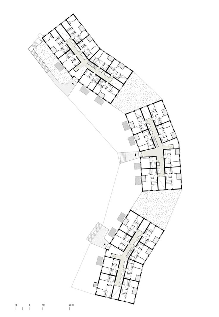 the floor plan for an apartment complex with multiple floors and several rooms, all in different sections