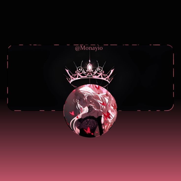 a pink and black photo with a crown on it's head in front of a dark background