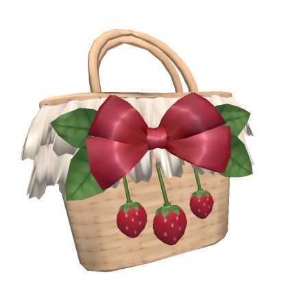 a wicker basket with red bows and cherries on the handle, isolated against a white background