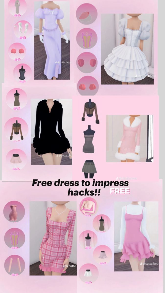 Free hacks (not vip I don’t think😊) Hacks Dress, Duo Dress, Fancy Dress Code, Vip Dress, Cute Hairstyles For School, Outfits 2000s, Aesthetic Roblox Royale High Outfits, Preppy Dresses, Combo Dress