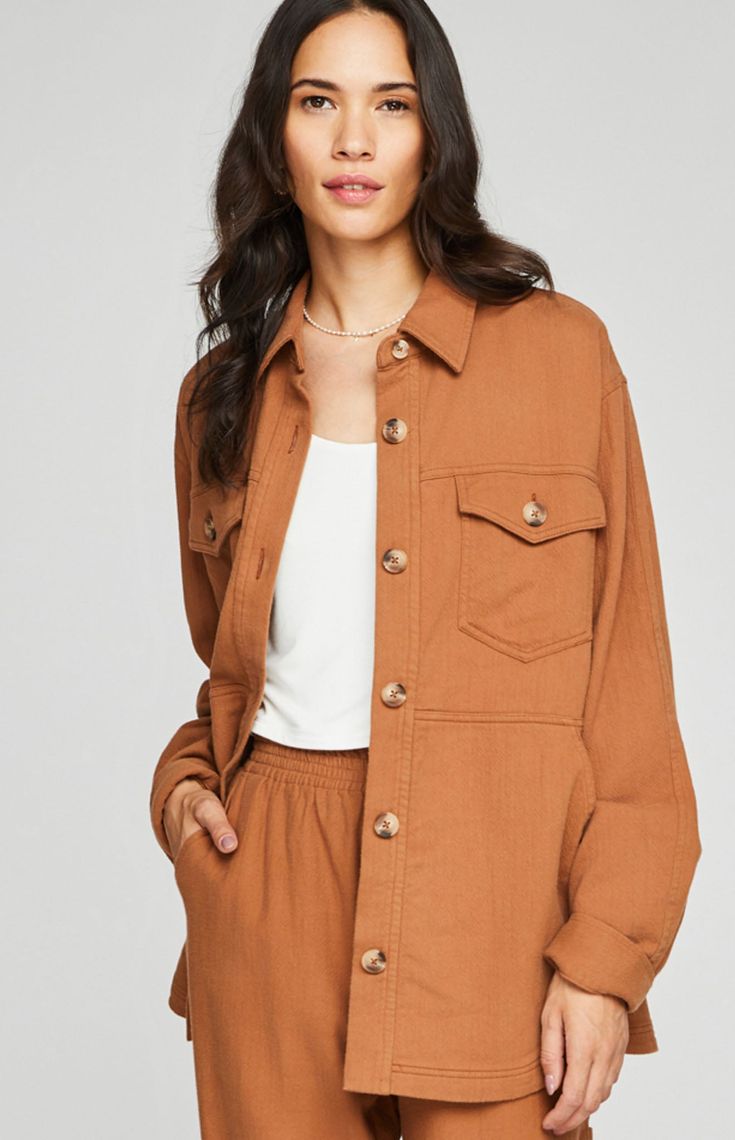 Nicholson Jacket|color:Pecan Jacket Silhouette, Gentle Fawn, Classic Shirt, Shirt Jacket, Cotton Twill, Patch Pocket, Relaxed Fit, Pants, Trousers