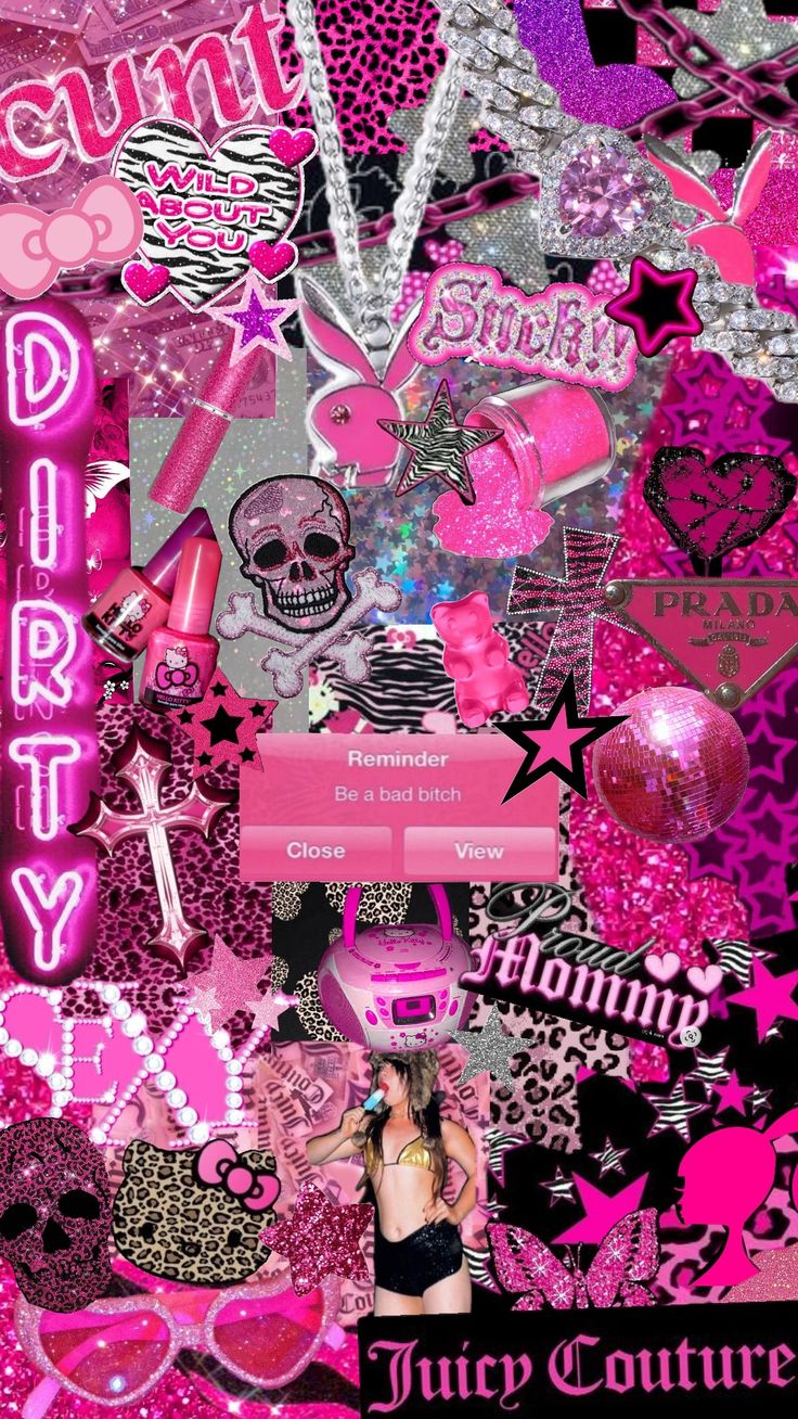 a collage of pink and black items with the word pretty on it's side