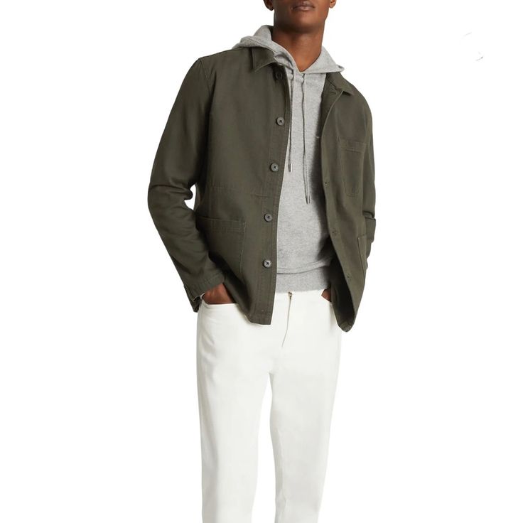 Forest Green Worker Jacket Front Button Closure Spread Collar Long Sleeves With Button Cuffs Chest And Front Patch Pockets 100% Cotton Machine Wash, Line Dry Made In Turkey Sherling Jacket, Black Suede Jacket, Black Parka, Worker Jacket, Shirt Jacket Men, Wool Overcoat, Sharp Dressed Man, Linen Jacket, Cotton Coat