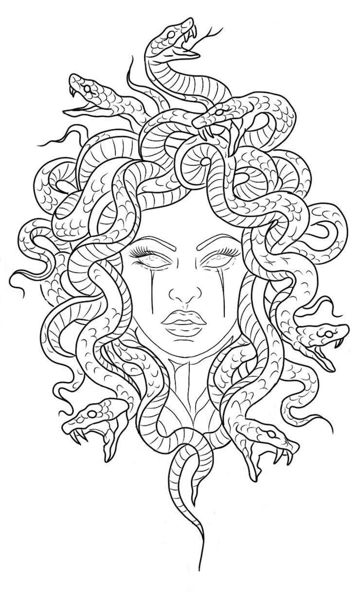 a drawing of a woman with snakes on her head