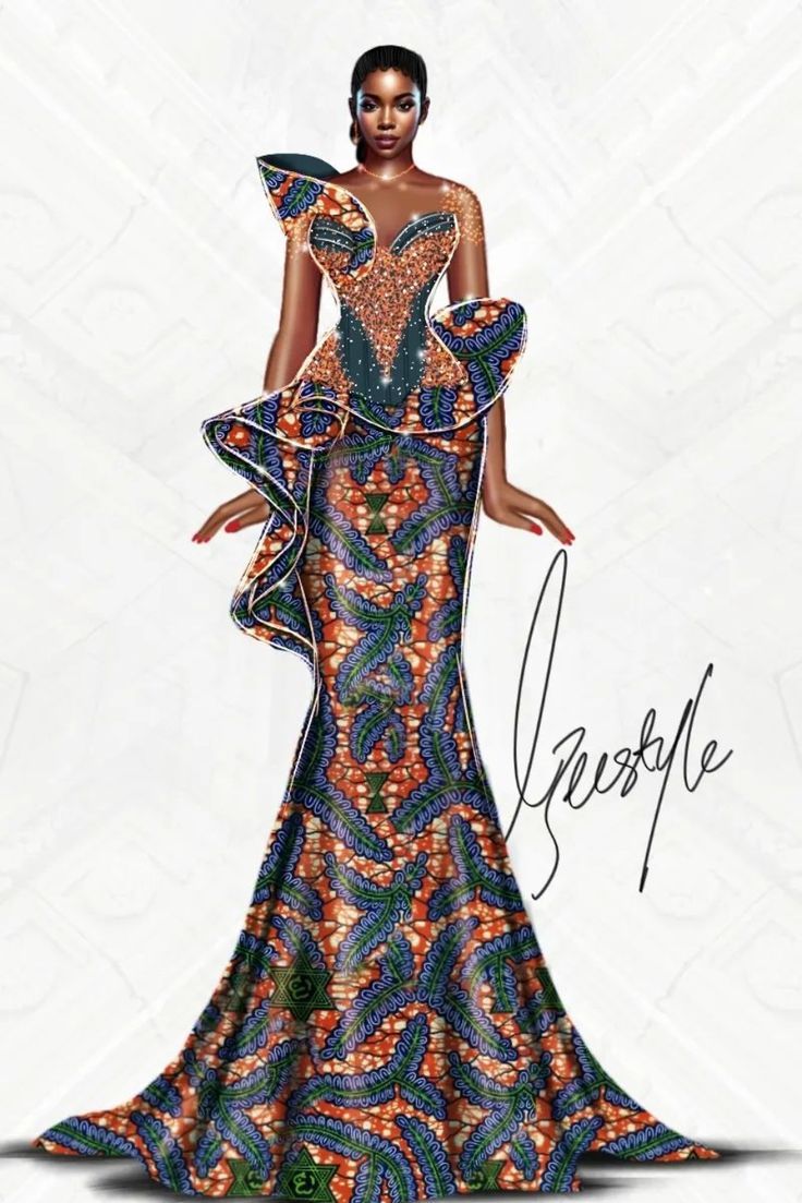 Lovely african print dress by @ezeestyle Wax Dress, Aso Ebi Style, African Gowns, Native Dress, African Prom Dresses, African Inspired Clothing, Asoebi Styles, Kids Fashion Dress, Glamour Dress