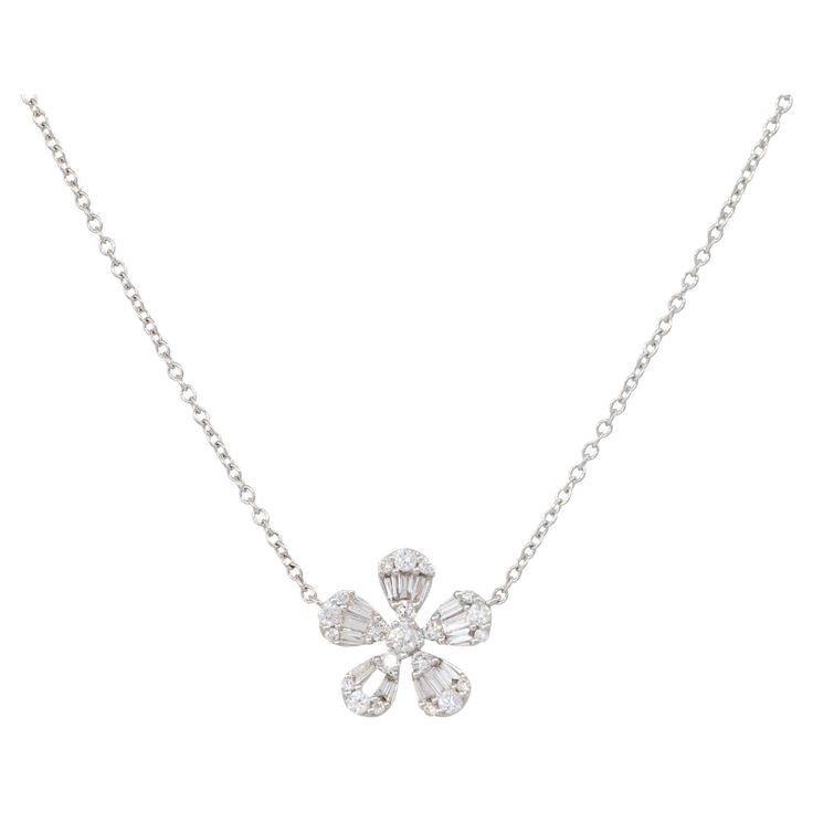 Luxury Necklaces With Pave Setting And Flower Pendant, Diamond Flower Necklace, Push Present, White Gold Chain, Baguette Cut Diamond, Diamond Flower, Baguette Cut, Drop Necklace, Sales Tax