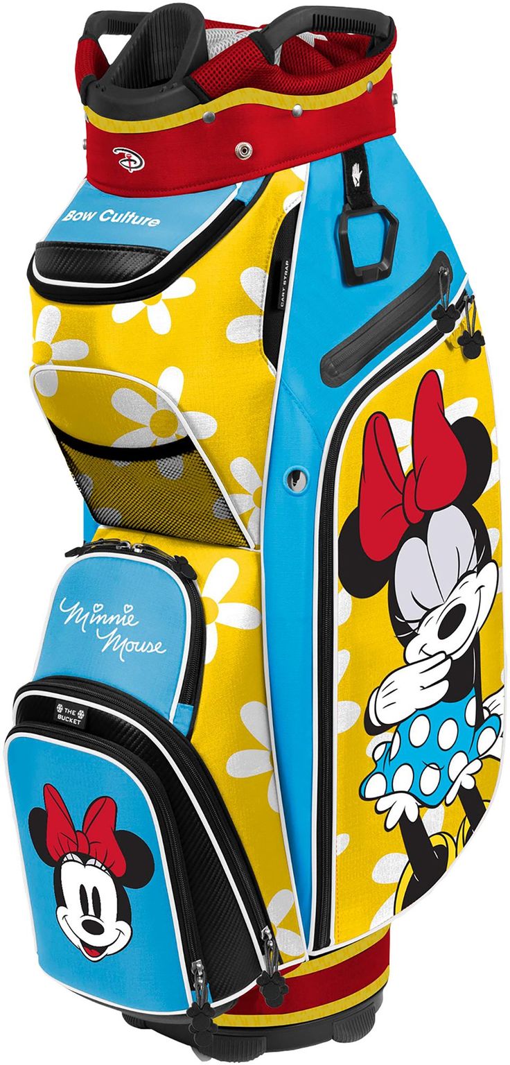 mickey mouse and minnie mouse golf bag with matching back pack for the driver's compartment