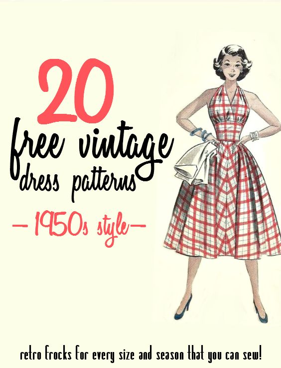 a woman in a dress with the words 20 free vintage dress patterns 1950's style