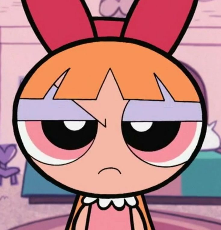 the powerpuff girls cartoon character with pink hair and big eyes, wearing an orange dress