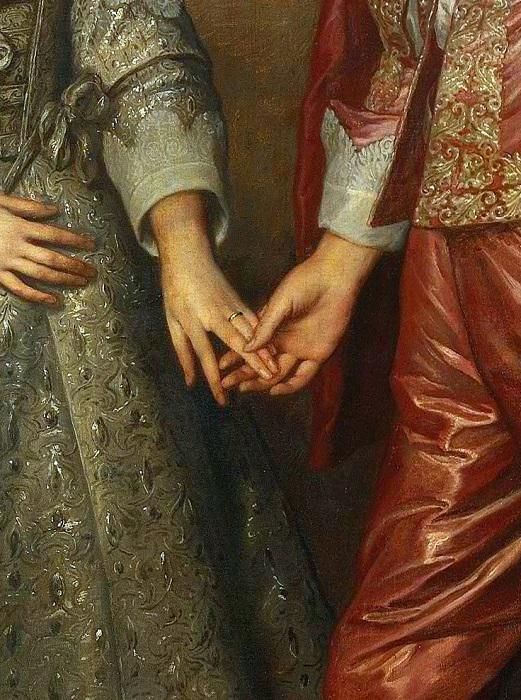 a painting of two people holding hands