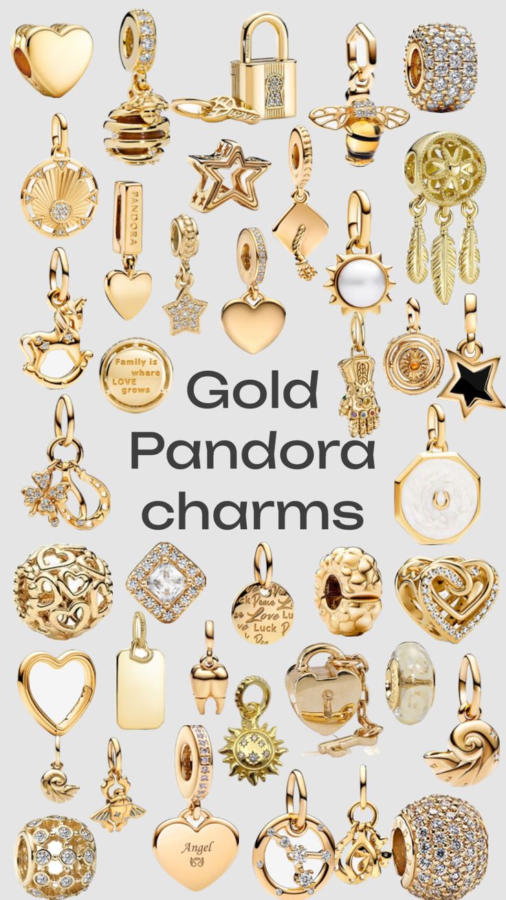 Gold pandora charms Gold Pandora, Pandora Bracelet Charms Ideas, Pandora Bracelet Designs, Jewelry Closet, Dope Jewelry Accessories, Pandora Gold, Preppy Jewelry, Fashion Guide, Jewelry Accessories Ideas