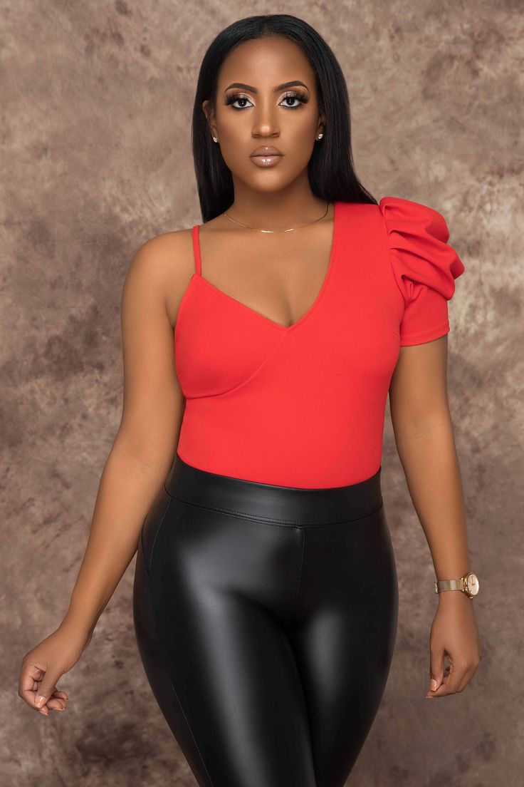 Red Stretch Bodysuit With Short Sleeves, Cute Red Short Sleeve Bodysuit, Red Leather Bodysuit, Red Bodysuit Plus Size, Red Latex Bodysuit, Pant Skirt, Body Suit, Puff Sleeves, Puff Sleeve