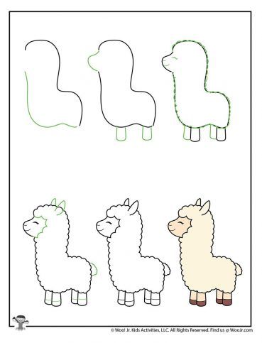 an image of three llamas to be colored in the same color and size