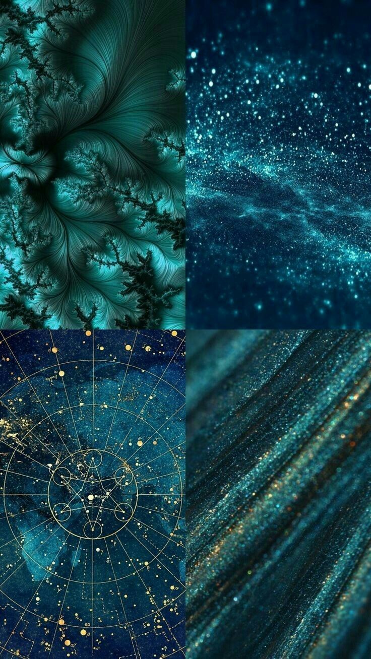 three different images with stars and trees in the middle one is blue, the other is green