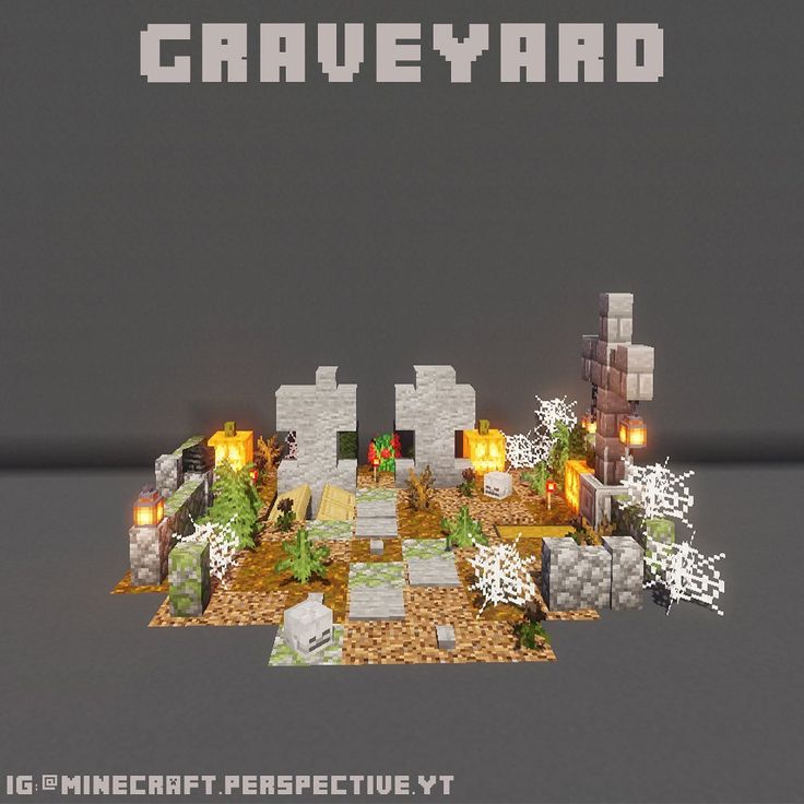 Halloween Themed Minecraft House, Cute Halloween Minecraft Builds, Minecraft Halloween Town Ideas, Minecraft Execution Stand, Halloween Minecraft Village, Scare Crow Minecraft, Minecraft Zombie Build, Minecraft Headstone, Mc Graveyard