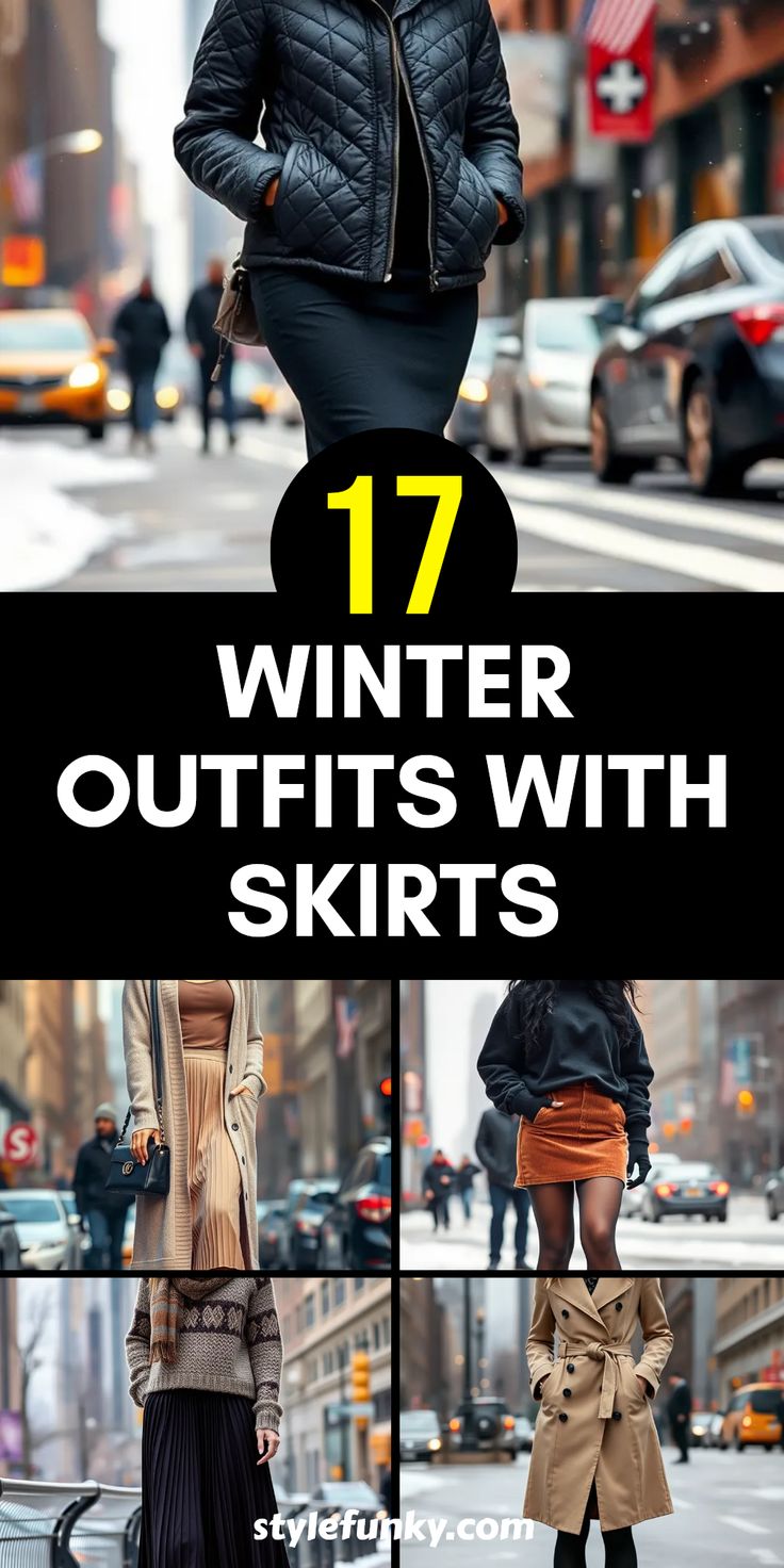 Get ready for winter with our collection of 17 stylish outfits featuring skirts that will keep you warm and chic. From layering a classic trench coat over a wrap skirt to mixing a casual hoodie with a corduroy mini skirt, we have the perfect ensembles for your winter wardrobe. Stay cozy while showcasing your fashion sense with our chunky knit sweater paired with a pleated midi skirt, or go for a sophisticated long cardigan paired with a fitted top. Discover how to rock your winter style effortlessly! Midi Skirt Pleated Outfit, Women Winter Skirt Outfits, Winter Long Black Skirt Outfit, Winter Skirt Work Outfit, Brown Mini Skirt Outfit Winter, Winter Outfits Cold Skirt, How To Wear Long Skirts In Winter, Skirt And Trench Coat Outfit, Sweater Pencil Skirt Outfit