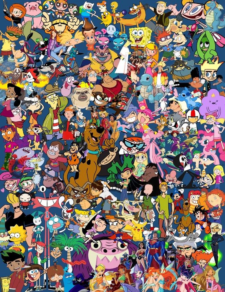 many different cartoon characters are grouped together in this photo, and there is no image to describe