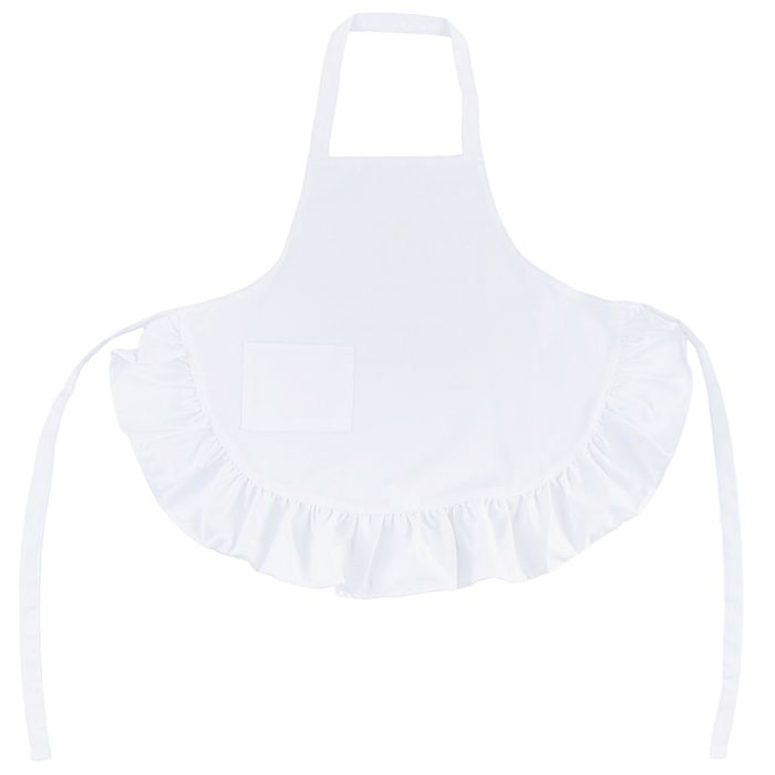 a white apron with ruffles on it