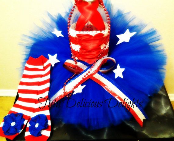 a red, white and blue tutu with an american flag design on it's skirt