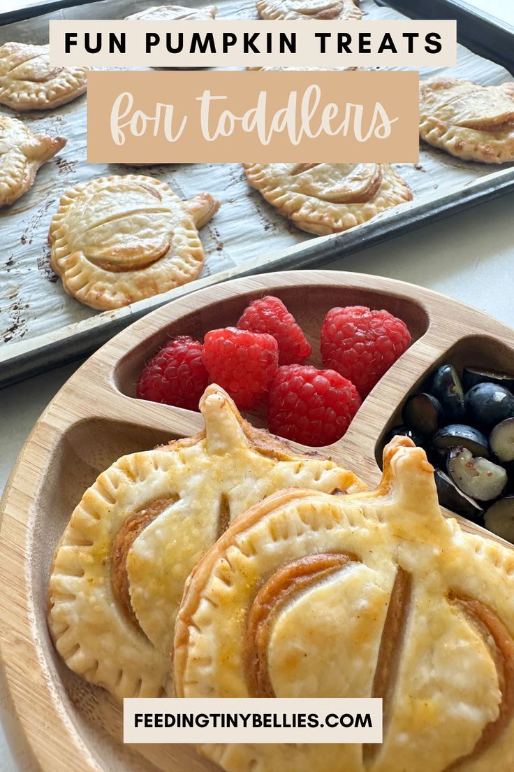 some food is sitting on a plate with raspberries and muffins in the background