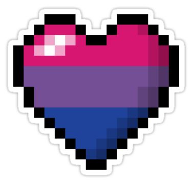 the pixel heart sticker is pink, purple and blue