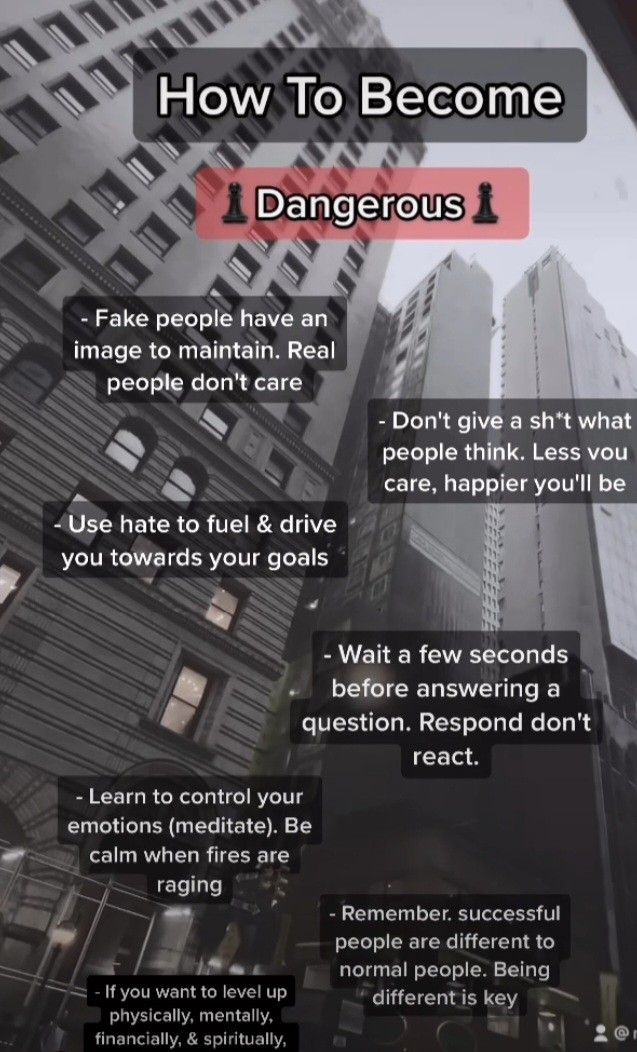 a poster with the words how to become dangerous in front of tall buildings and skyscrapers