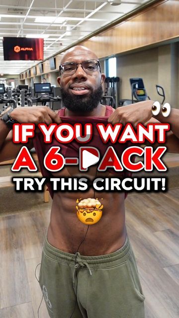 a man standing in front of a gym machine with the words if you want a 6 - pack try this circuit